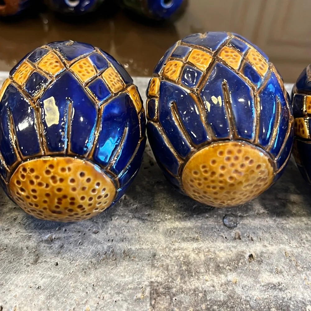 Easter Egg Decor! Ceramic Blue Golden Yellow Geometric Design Light Weight Decor - Picture 1 of 10
